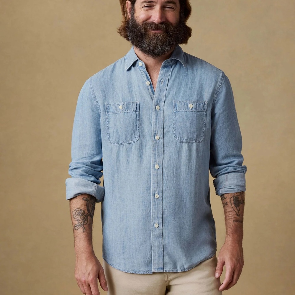 Faherty Tried & True Chambray Work Shirt- Vintage Indigo